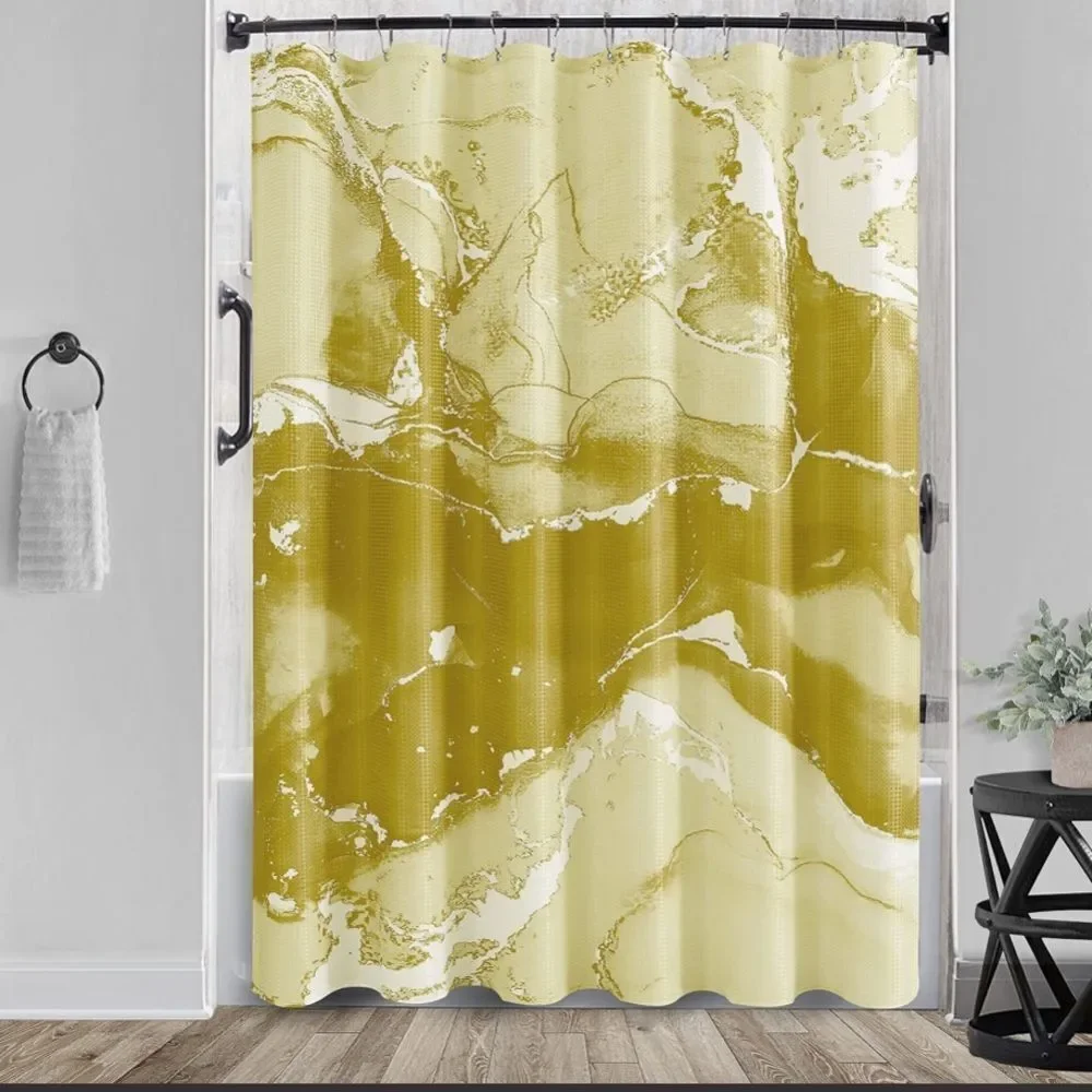 Gold Marble Shower Curtain, Modern Abstract Shower Curtain With 12 Hooks
